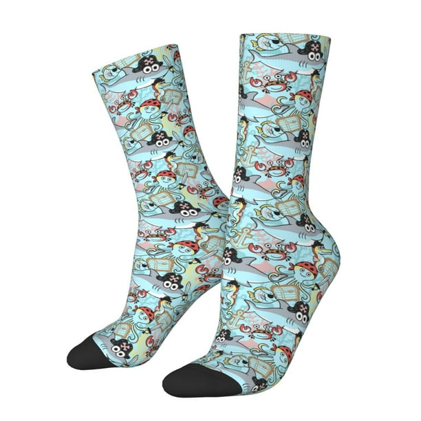 Balery pirate with funny animals Calcetas Largas con Estampado para Hombre y Mujer – Suaves y Transpirables, Talla Única (US 5-11)