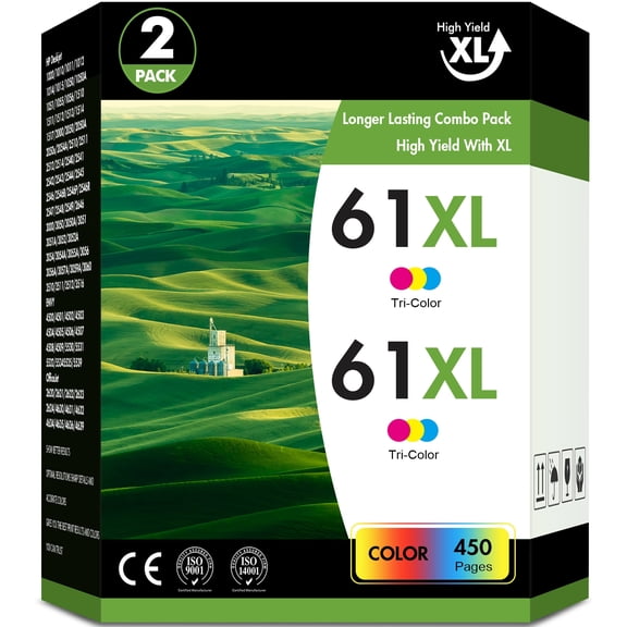 61XL Tri-color Ink Cartridges for Printer 61 Ink Cartridge Compatible for HP 61 Ink Cartridge Combo Pack Work with HP Envyw 4500 4501 Deskjet 2541 2-Pack