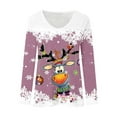 thumbnail image 4 of IWRICH Christmas Reindeer Printed Tshirts for Women Casual V-Neck Long Sleeve Casual T-Shirts 2025 Fall Trendy Tees Pink S, 4 of 4