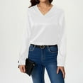 thumbnail image 2 of Aboser Womens Silk Satin Shirts Business Casual V Neck Blouses for Work Office Dressy Long Sleeve Shirt Lightweight Loose Fit Blouse Tops White XXL, 2 of 6