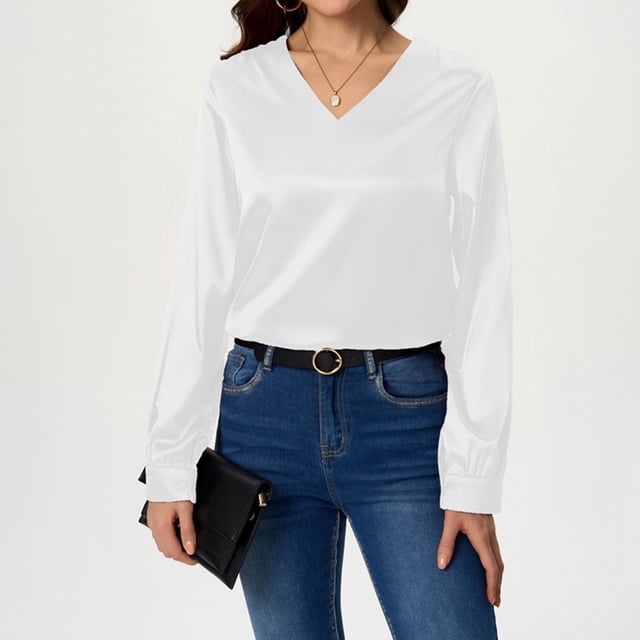 ZMFXJPE Chandails en Molleton pour Femmes Mignons à Manches Longues pour Femmes T-Shirt à Manches Longues Femmes Hauts Mignons à Manches Longues Femmes (Blanc,TTG)