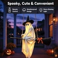 thumbnail image 4 of Halloween Flying Ghost On Broomstick Lighted Hanging, Cute Glowing Witch Hat Halloween Ornament, Warm LED Glow Halloween Decor, Weatherproof Pendant for Front Porch, Yard, Patio & Indoor Use, 4 of 10