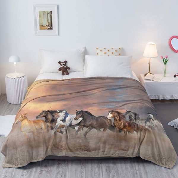 3D Horse Printed Flannel Throw Blanket Horse Throw Blanket Fleece Blankets with Horses Cool Horse Soft Plush Blanket for Couch Sofa Bed 130X150cm