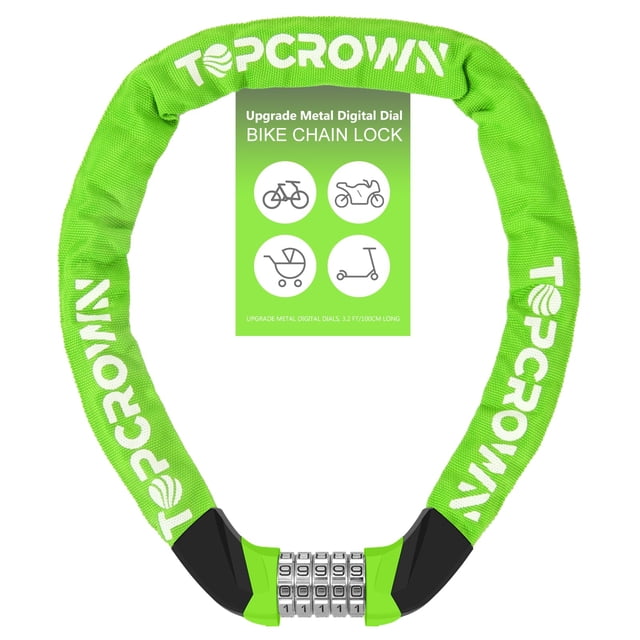 Candado con cadena para bicicleta Topcrown Upgrade, metal, 1,0 m, alta seguridad