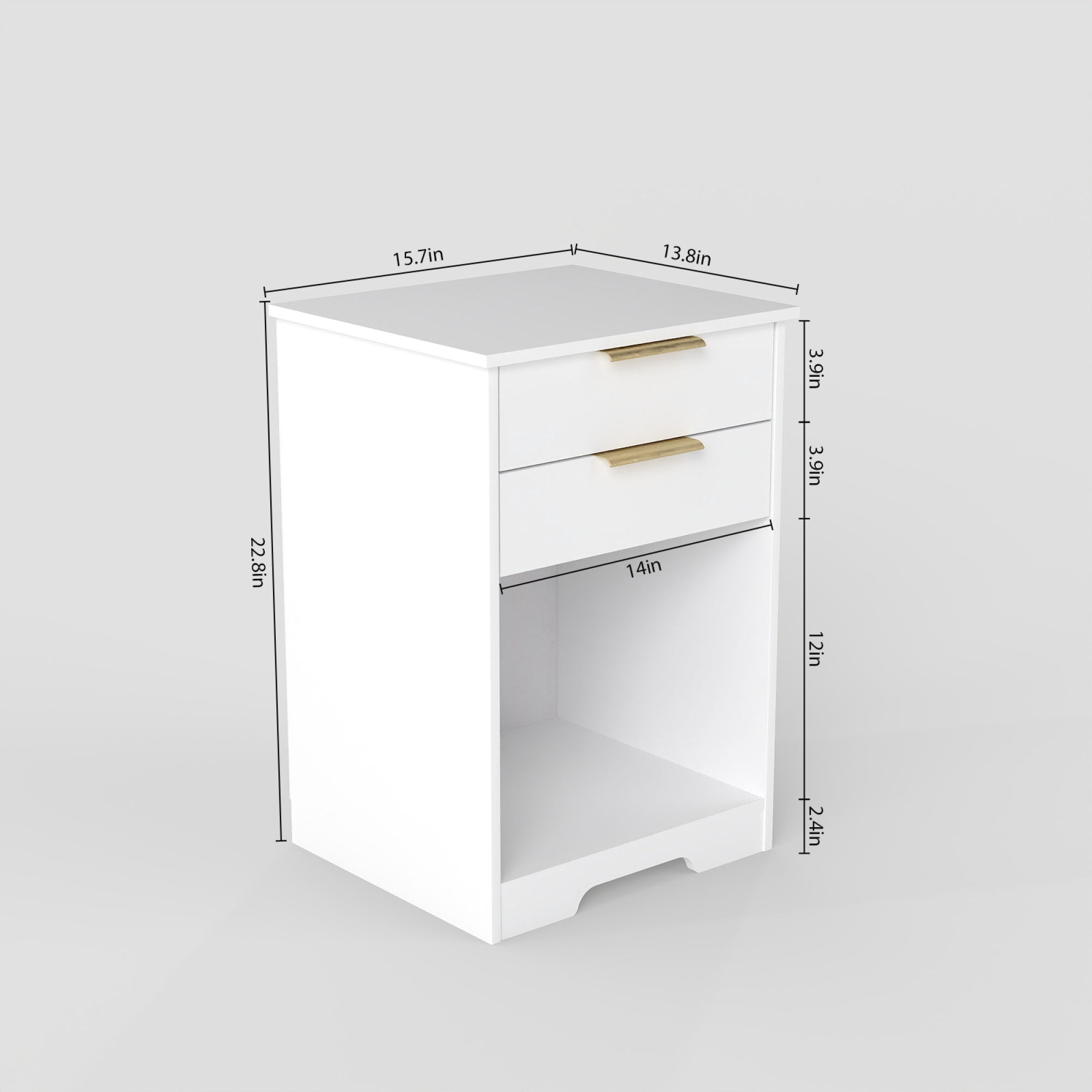 Nightstand With 2 Drawers for Bedroom,Bedside Table with Open Space & Gold Handle,End Table for Living Room,Bedroom,White