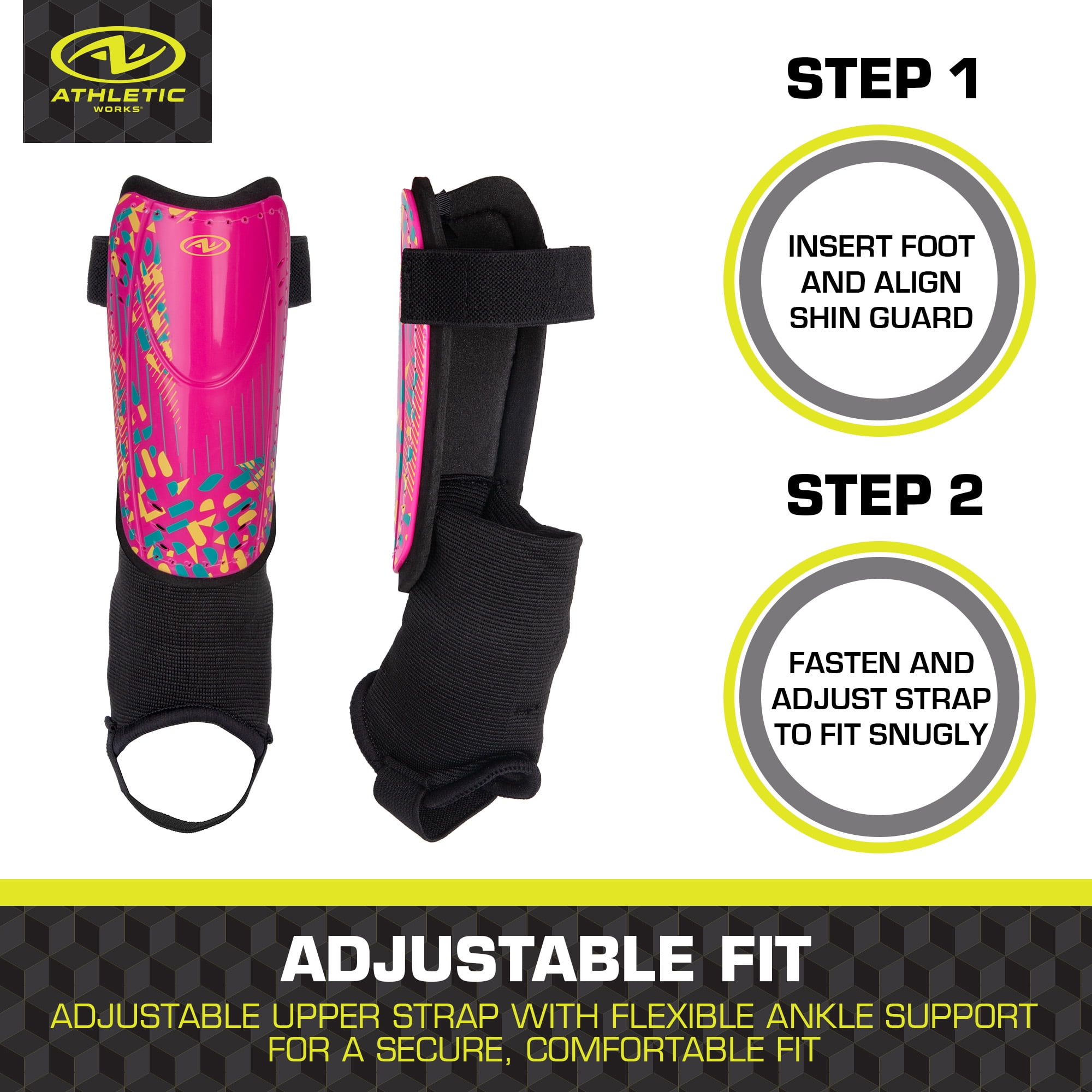 Athletic Works XS Soccer Shin Guards for Kids, Durable PP Shell, Pink/Black