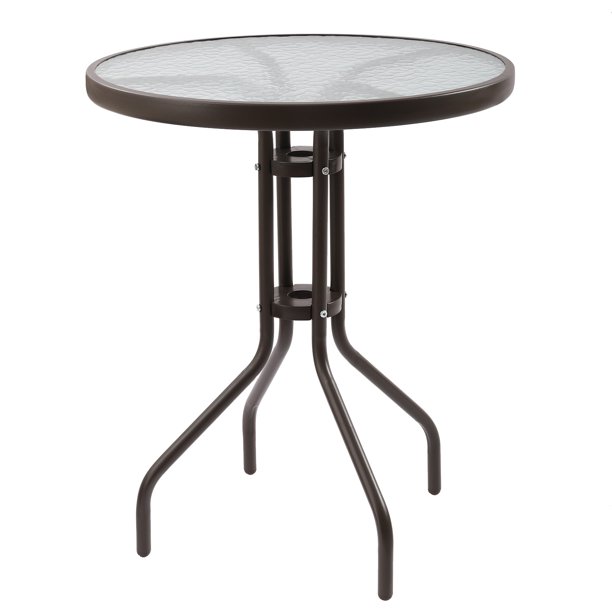TFCFL Brown 24inch Outdoor Round Dining Tables with Tempered Glass