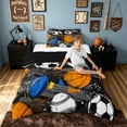 thumbnail image 2 of meiyoeat Sport Football Twin Comforter Sets for Boys, Multisport Graffiti Splash Bedding Set, Black Reversible, 2-Piece, 1 Comforter and 1 Pillowcase, 2 of 6