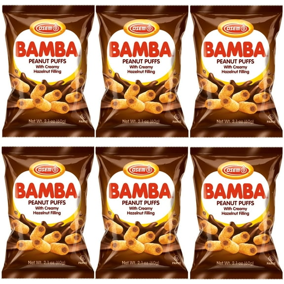 Bamba Hazelnut Cream Peanut HHA1 Butter Snacks All Natural Peanut Butter PB Corn Puffs, 2.1oz Bag (Pack of 6)