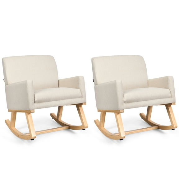 Costway Set of 2 Modern Upholstered Rocking Chairs Rocking Armchairs Living Room Beige