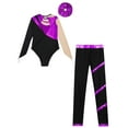 thumbnail image 4 of Doomiva Kids Girls Rhinestone Long Sleeve Gymnastics Leotard Bodysuit Ballet Dance Unitard with Pants Hair Band Set Purple 10, 4 of 5