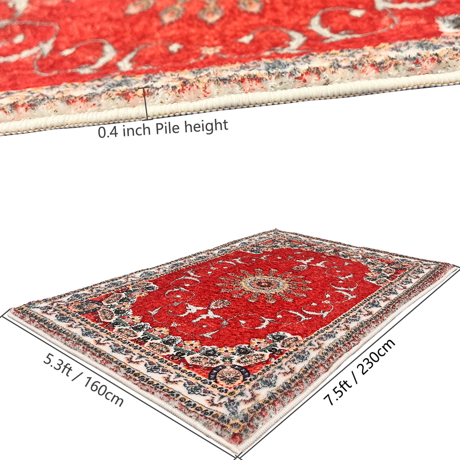 SUSUZI 5.3' x 7.5' Area Rug Boho Living Room Rug, Washable Low Pile Non Slip Carpet for Bedroom, Dining Room, Retro Area Rug Indoor