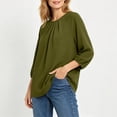 thumbnail image 4 of SSZMDLB Women Round Neck 3/4 Sleeve Pleated Blouse Casual Basic Summer Tops Fashion Tee Shirt Comfy Vacation Outfits Work Clothes, Green 2XL, 4 of 9