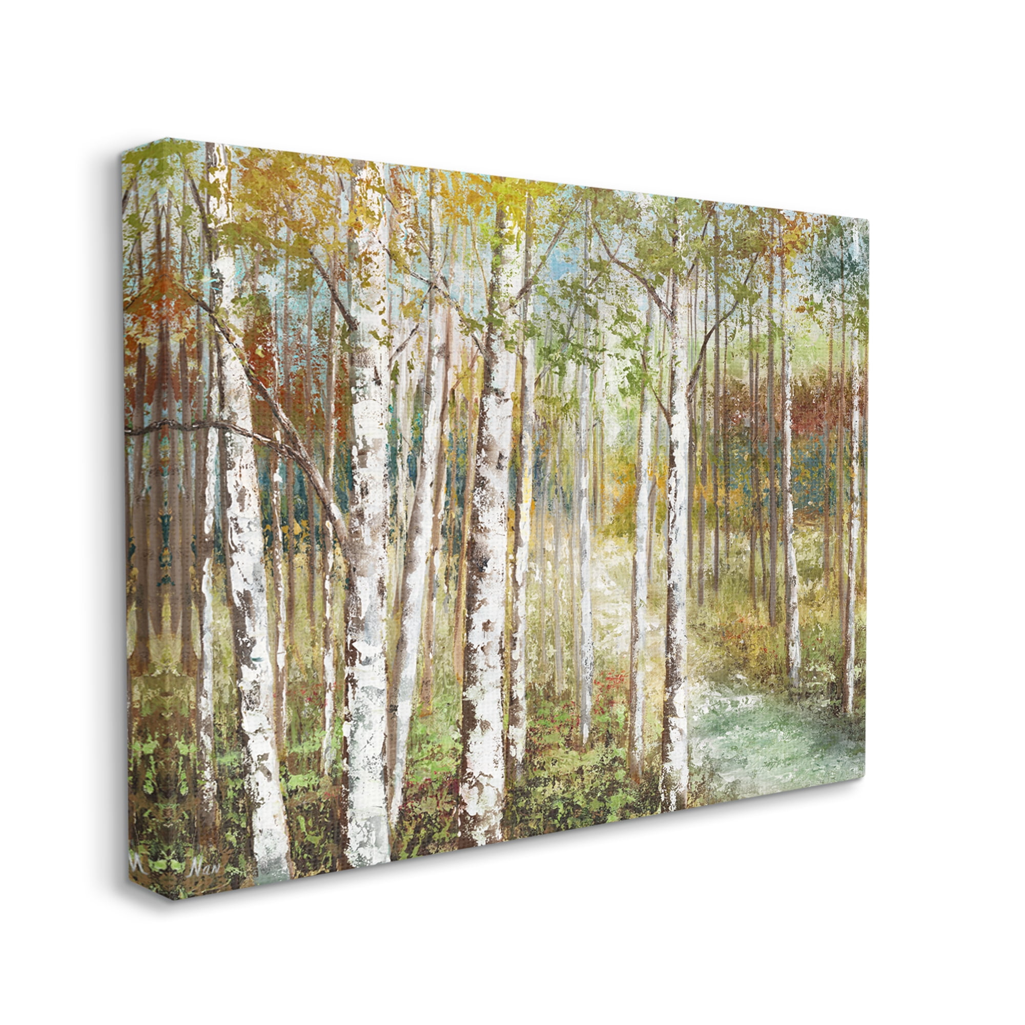 Stupell Industries Beautiful Autumn Birch Grove Stream Painting , 48 x 36, Design by Nan