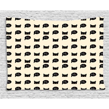 - Cat Tapestry, Young Black Kitties Sneaking on and Saying Hi Lovely and Playful Domestic Pets, Wall Hanging for Bedroom Living Room Dorm Decor, 80W X 60L Inches, Ivory Black Ruby, by Ambesonne