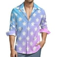 thumbnail image 2 of White Stars Print Shirt Men Colorful Ombre Casual Shirts Autumn Graphic Blouses Long Sleeve Vintage Oversize Clothes Gift Idea, 2 of 6