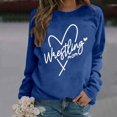 thumbnail image 2 of HNMKIU Women's Fashion Casual Solid Color Loose Fit Long Sleeve Letter Print Round Neck Crewneck Sweatshirt,02_Blue,L, 2 of 5