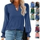 thumbnail image 4 of Blusa con volantes, manga abullonada, cuello en V, manga larga, color puro, tops de moda para mujer, 4 of 6