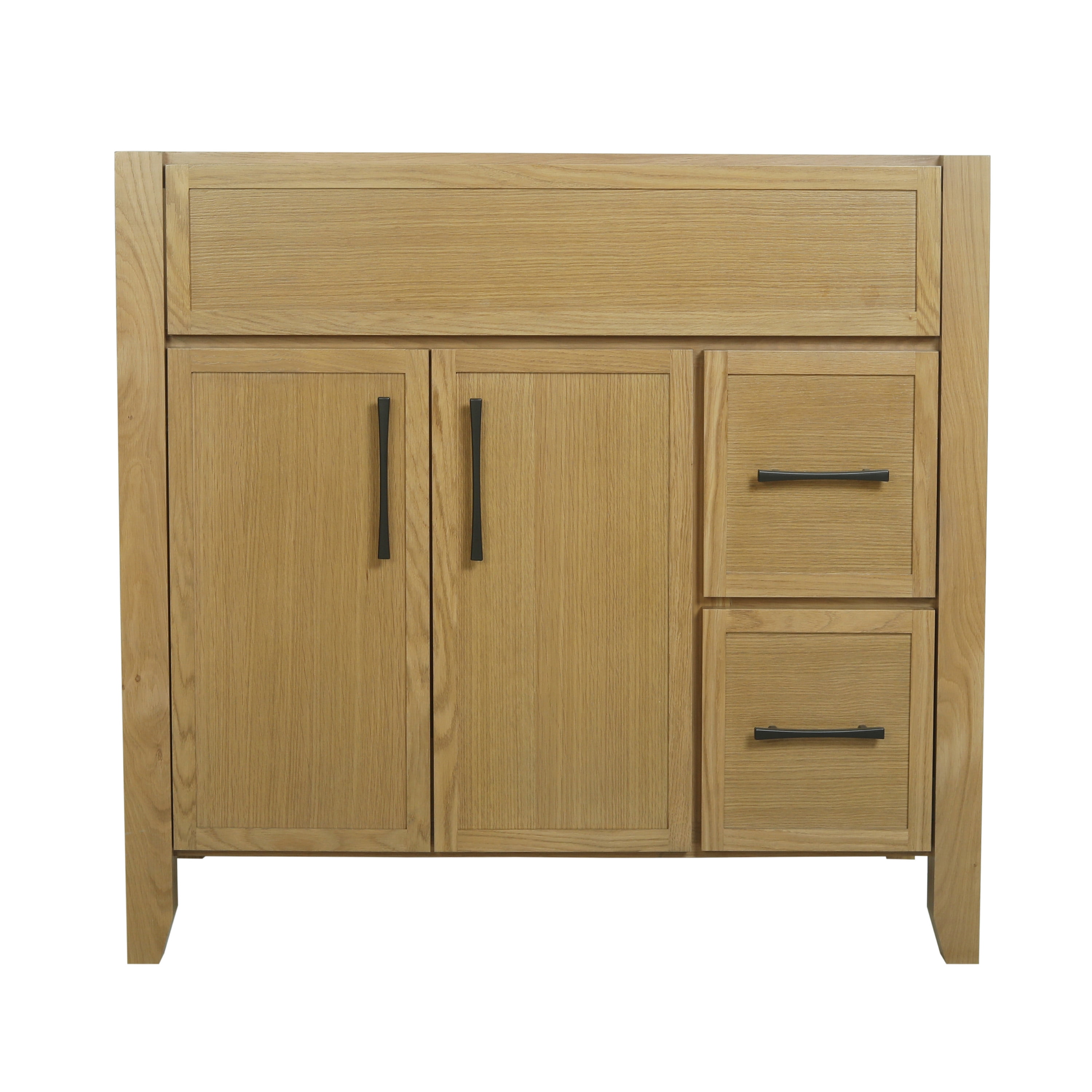 Design House Dawson 36-Inch Bathroom Vanity Cabinet, Fully Assembled, 2-Door 2-Drawer Freestanding, Comfort Height 34 in., Riffed Oak, Matte Black Hardware, 228437-ROAK-FA