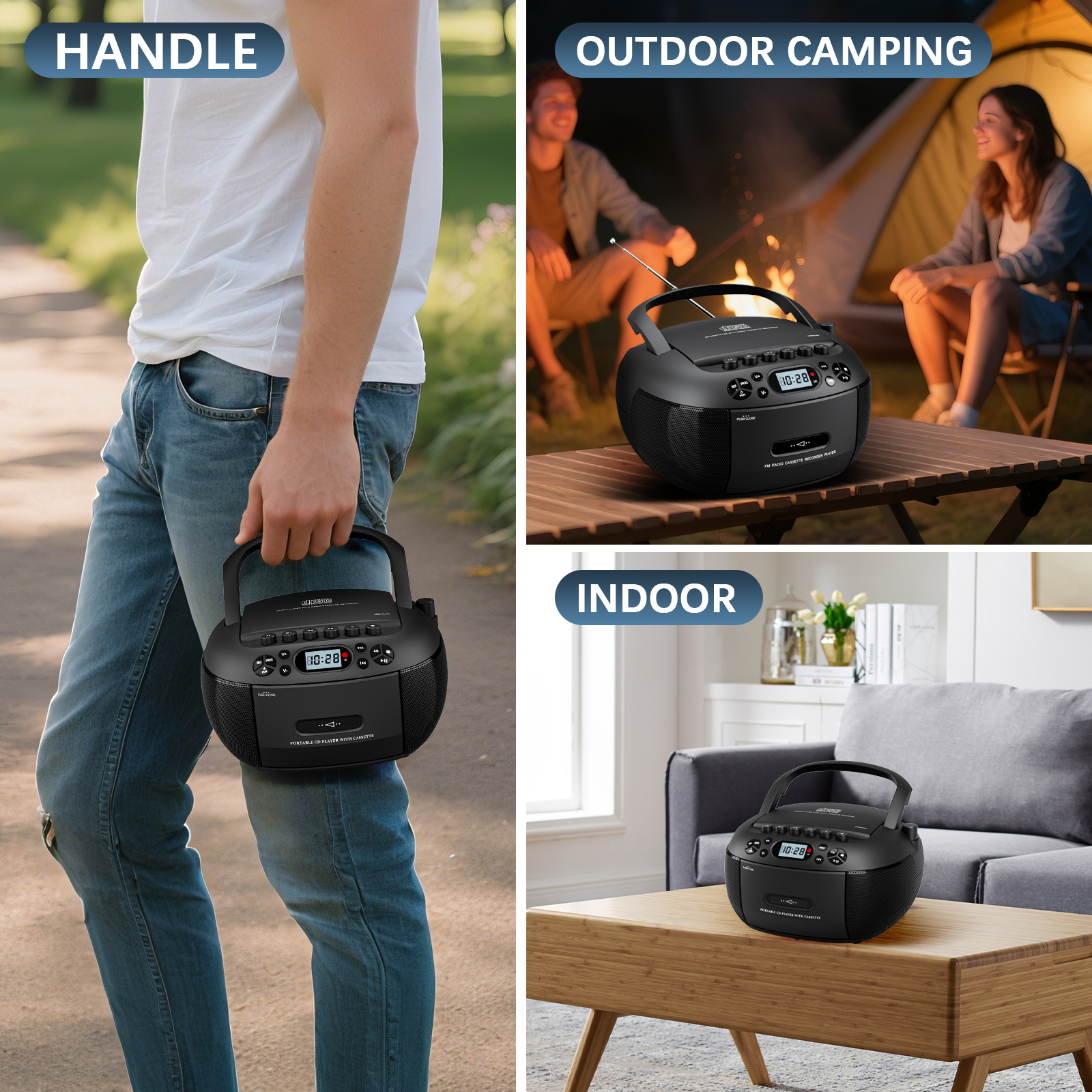 LC-dolida CD Player Boombox, Portable Cassette Player Combo with Bluetooth CD MP3 CD-R CD-R FA Radio AC/DC Powered with Remote Control, Stereo Sound for Home, Kids ,Outdoor, Gift(Black)