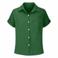 thumbnail image 4 of Resicozy Girls T-Shirts Teen Button Down Shirts with Pocket Summer Beach Causal Collared Short Sleeve Loose Tops 3-15 Years Dark Green 150, 4 of 6