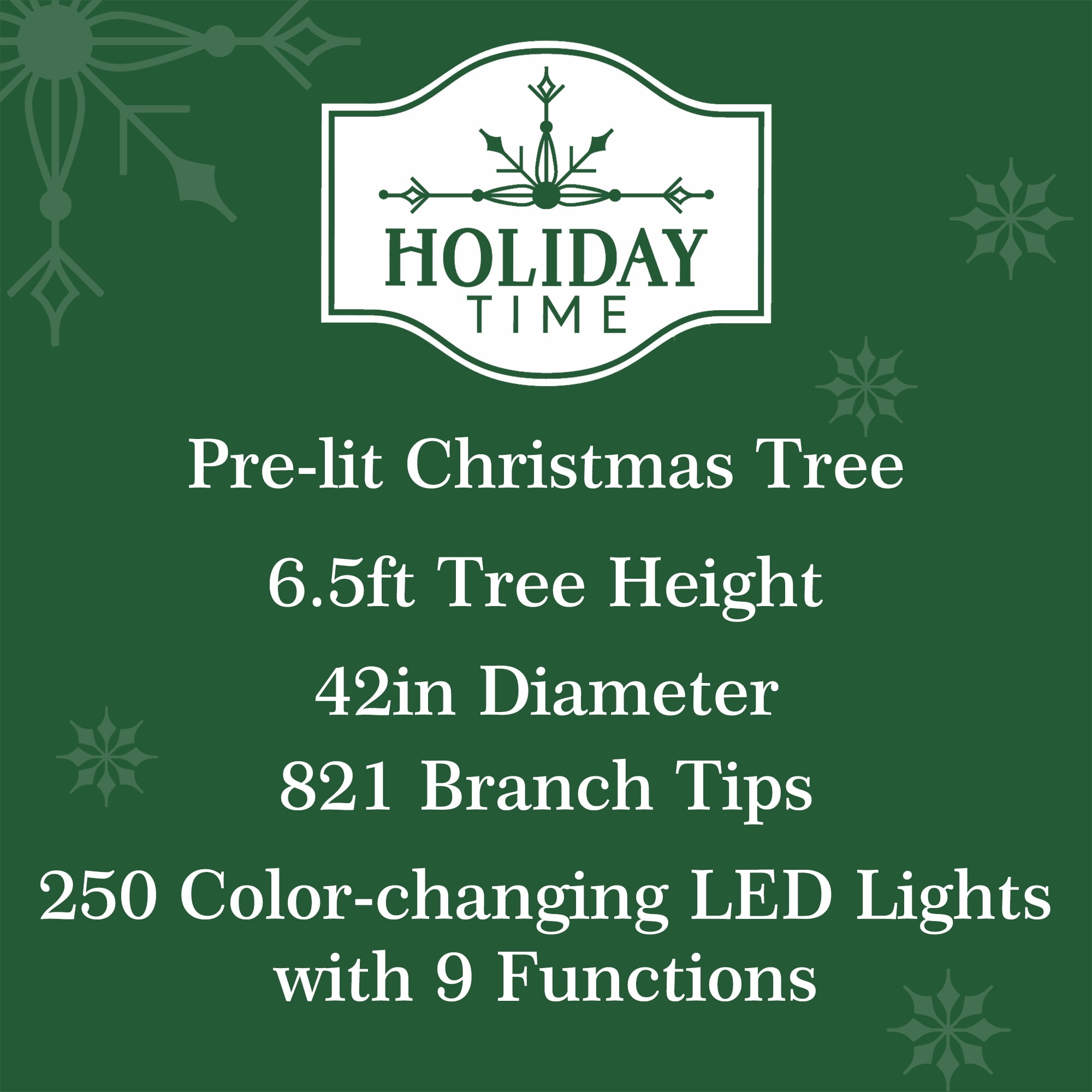 Holiday Time 6.5ft Prelit Green Flocked Frisco Pine Artificial Christmas Tree with 250 Color-changing LED Lights