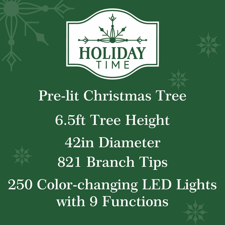 6.5' Pre-Lit Green Flocked Frisco Pine Artificial Christmas Tree with 250 Color-changing LED Lights, by Holiday Time