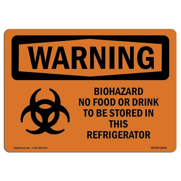 SignMission OS-WS-A-1218-L-12501 12 x 18 in. OSHA Warning Sign - Biohazard No Food or with Drink Symbol