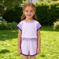 thumbnail image 2 of Gyexs Size 7-8 Girls Clothes Patchwork Short Sleeve Tops Elastic Waist Short Sets with Pockets Purple 7-8 Years, 2 of 8