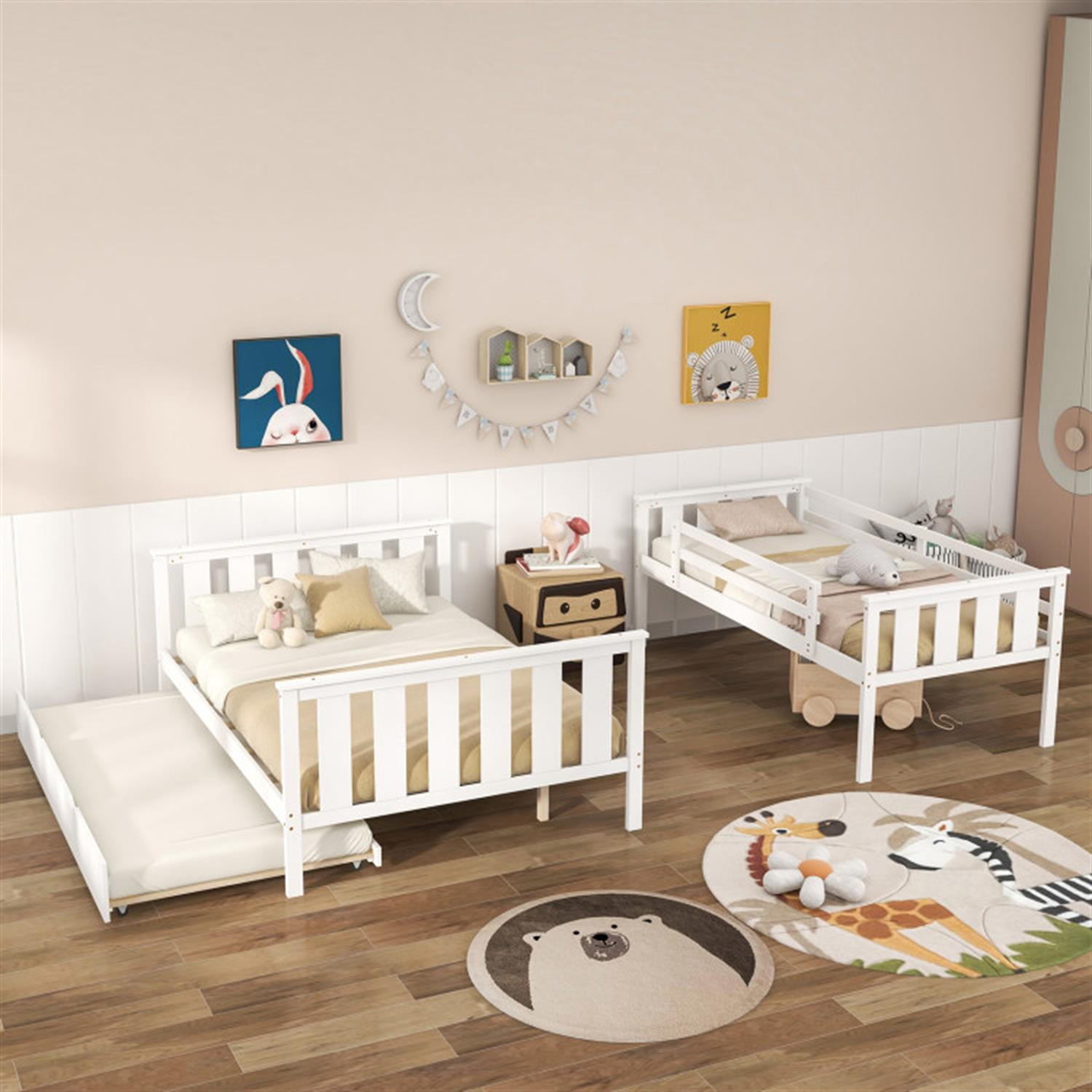 Demi Bonn 3-in-1 Twin Over Full Bunk Bed with Trundle and Ladder, Twin Bunk Beds, Bunk Beds, White