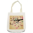 thumbnail image 1 of Dragonfly Tote Bag, Tree Branch with Original Lantern and Leaves on Polka Dots Backdrop Ethnic, Cloth Linen Reusable Bag for Shopping Books Beach and More, 16.5" X 14", Cream, by Ambesonne, 1 of 2