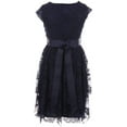 thumbnail image 2 of Little Girls Cap Sleeve Girls Dress Floral Lace Rhinestones Waistband Flower Girl Dress Navy 4 (J20KS95), 2 of 2