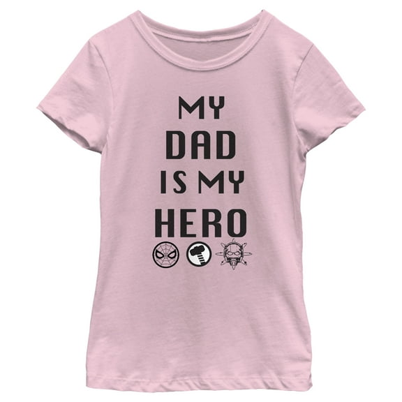 Girl's Marvel Avengers My Dad is My Hero Graphic Tee Light Pink Medium