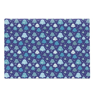 Winter Cutting Board, Snowflakes and Silhouettes of Christmas Pine Trees Christmas, Decorative Tempered Glass Cutting and Serving Board, Large Size, Violet Blue Pale Blue, by Ambesonne