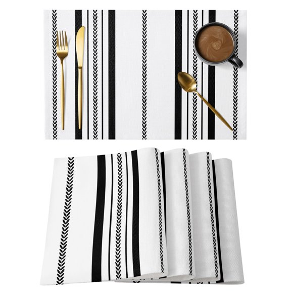 Black White Vertical Stripes Placemats Set of 2, Modern Minimalist Geometric Clean Lines Non-Slip Place Mats Washable Table Mats for Kitchen Dining Table Decorations Indoor/Outdoor