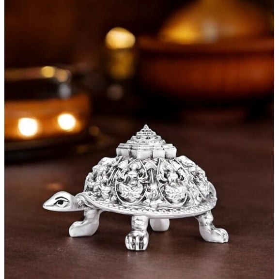 NATRIEL Silver Decorative Tortoise Figurine, Feng Shui Vastu Metal Turtle Statue, Home Decor Sculpture, (Small)