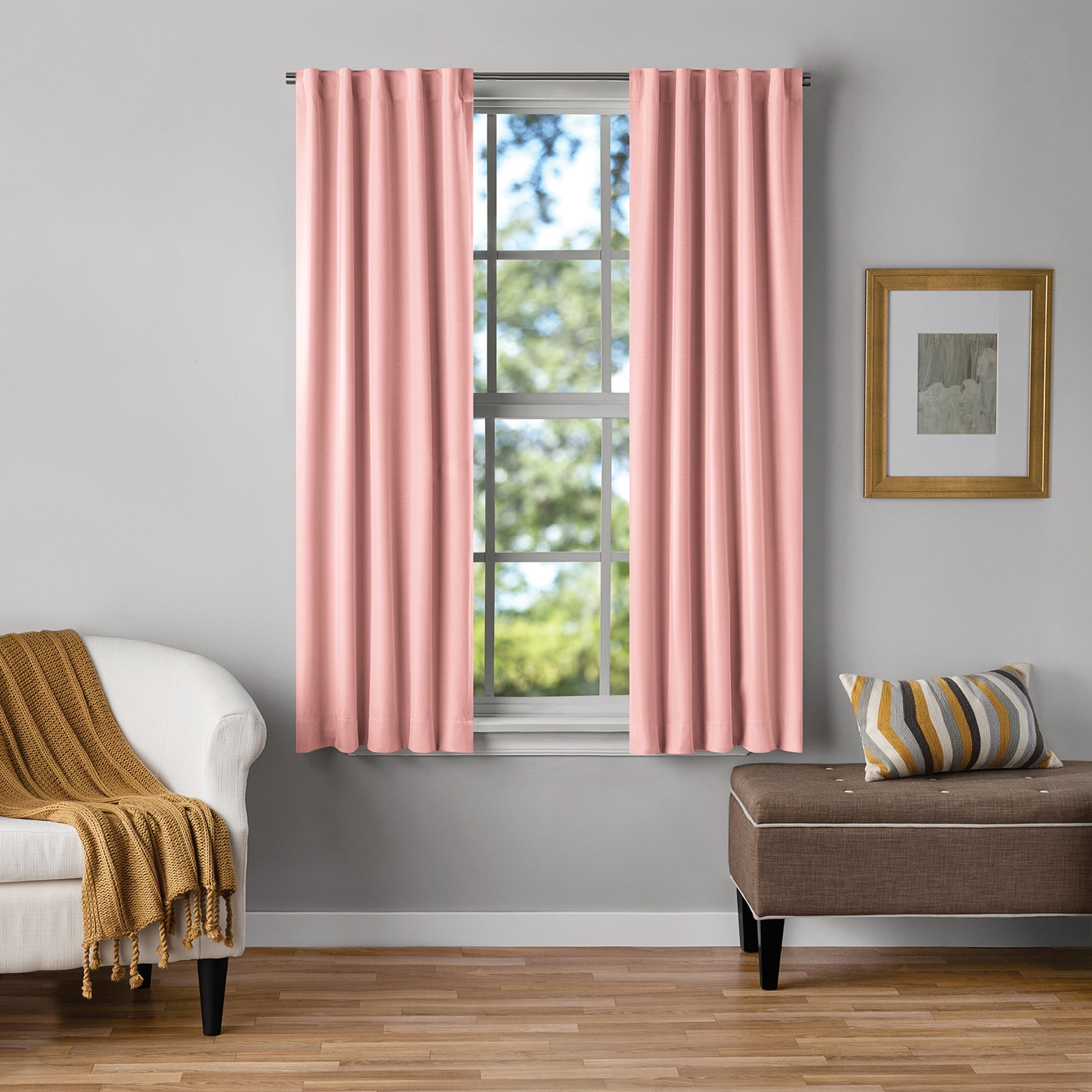 Mainstays Pink Blush Solid Blackout Rod Pocket with Back Tabs Curtain Panel Pair, Set of 2, 30" W x 63" L