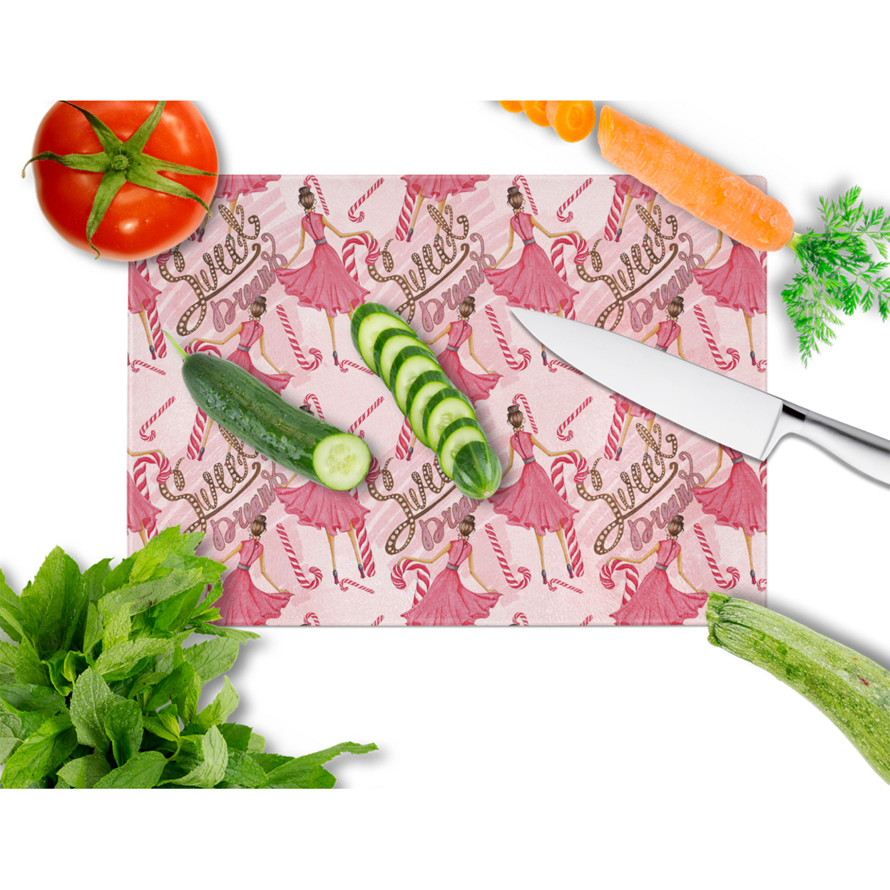 Caroline's Treasures Watercolor Sweets Galore Glass Cutting Board Large