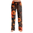 thumbnail image 2 of Womens Halloween Pjs Cute Funny Pumpkin Print Wide Leg Sleepwear Pj Lightweight Cozy Soft Lounge Pants For Halloween, 2 of 9