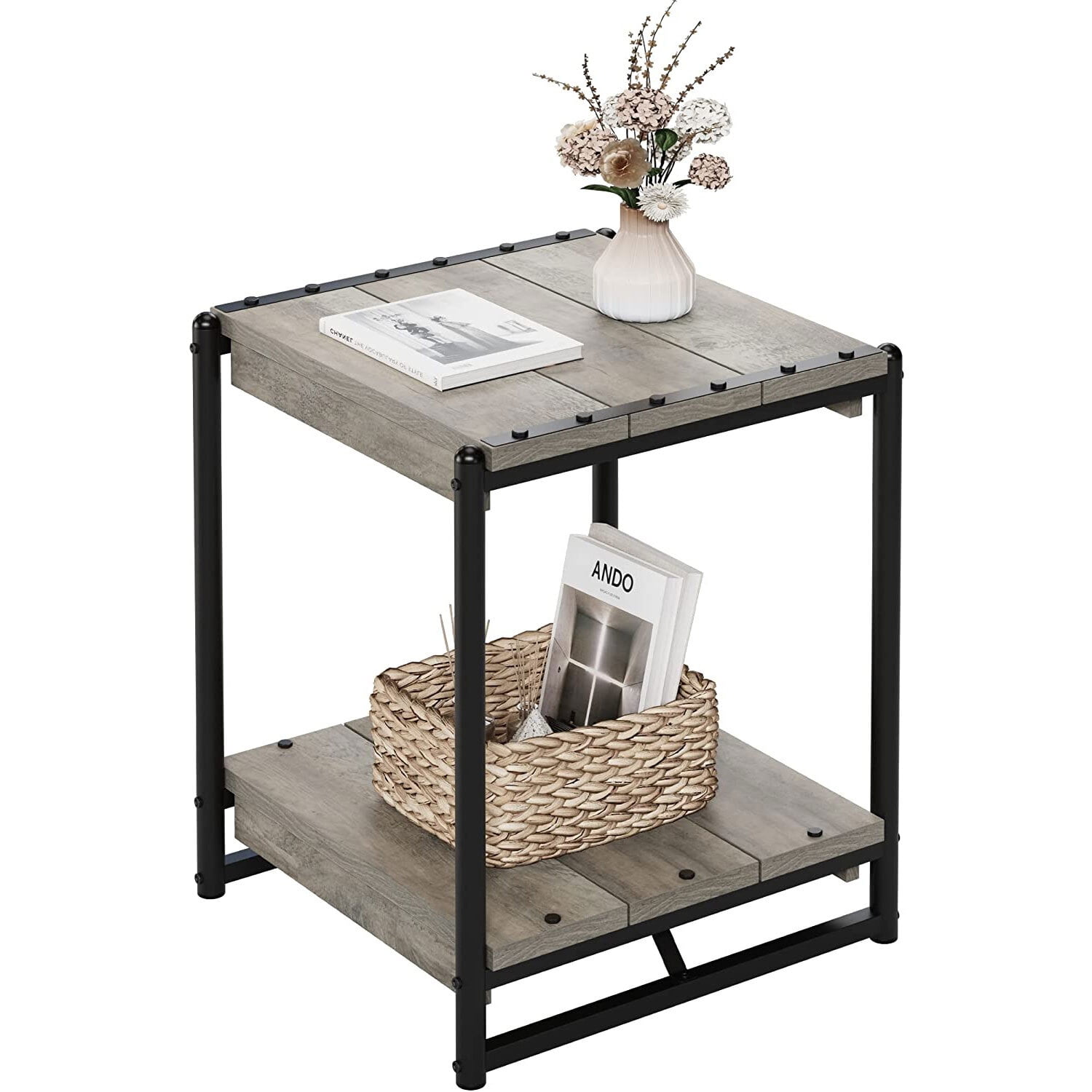 Yartaka Modern Farmhouse End Table,Rustic Gray