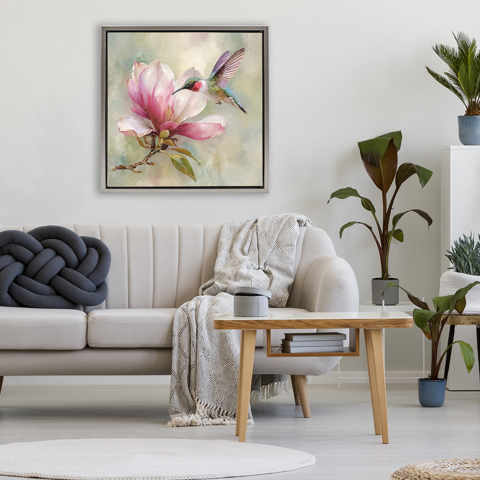 Stupell Industries Magnolia Ruby Hummingbird Gray Framed Floater Canvas Wall Art, design by Tina LeCour