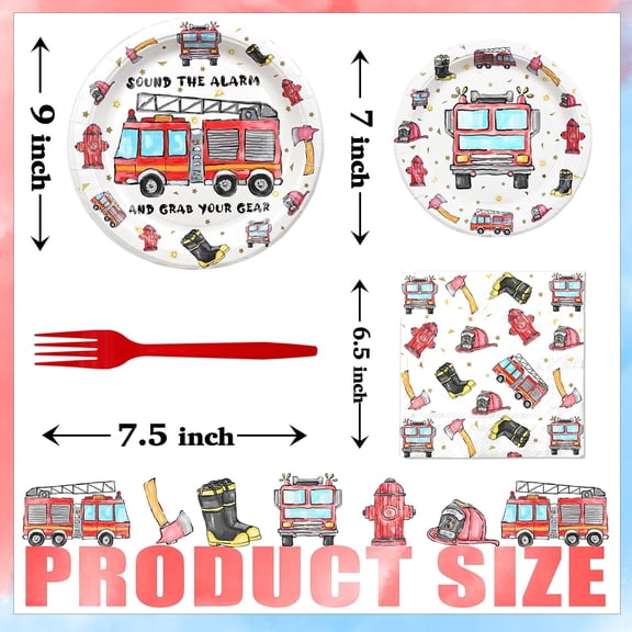 DFVYU-Firetruck Theme Birthday Party Tableware Set with Plates, Napkins, and Forks