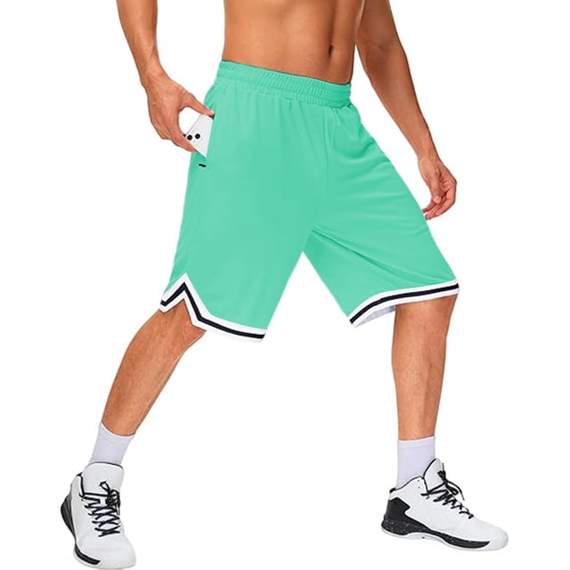 WILLBEST Pantalones Cortos de Baloncesto Largos para Hombre con Bolsillo con Cremallera, Malla de 11 Pulgadas, para Deportes, Baloncesto, Cancha, Fitness, Gimnasio