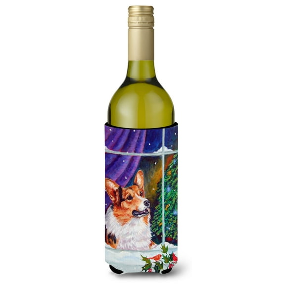Carolines Treasures 7305LITERK Corgi Christmas Window Wine Bottle Hugger Wine Bottle multicolor