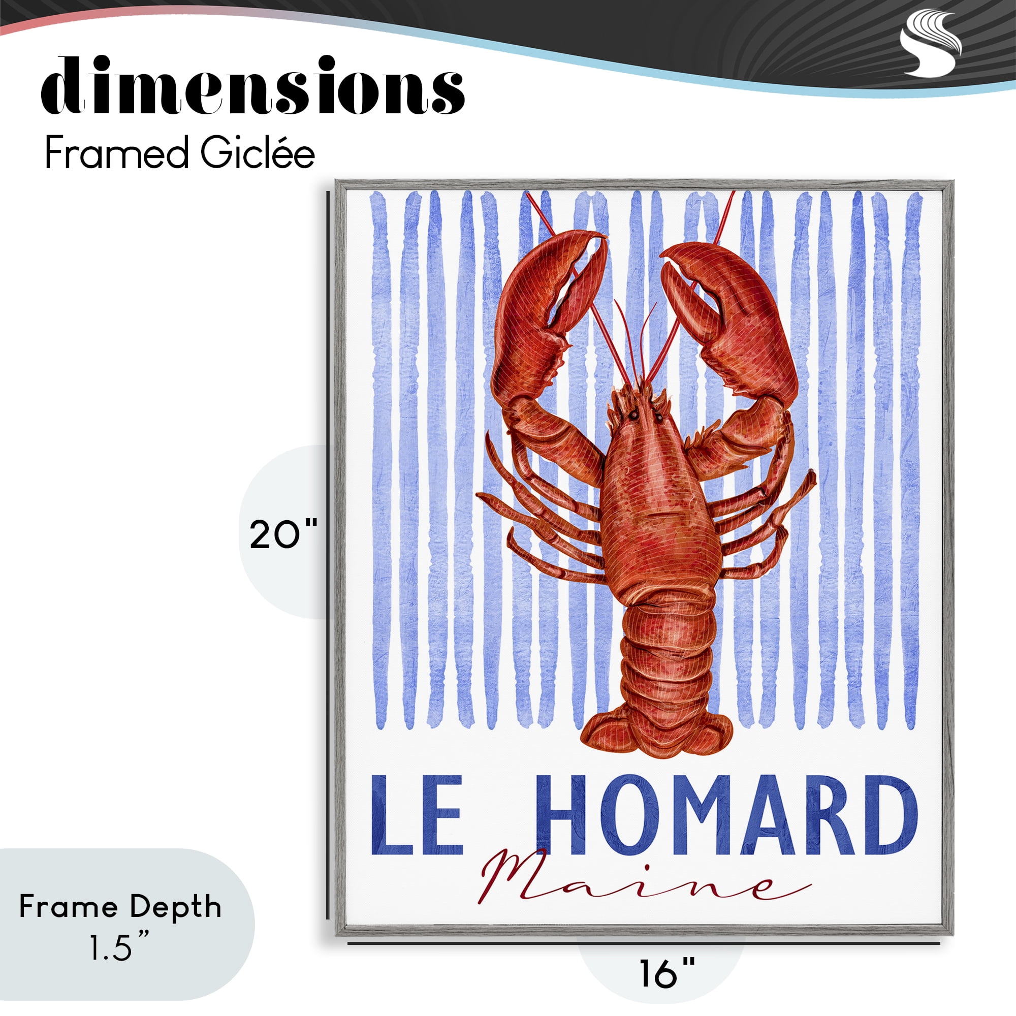 Stupell Industries Le Homard Nautical Stripes Gray Framed Giclee Art, design by Kim Allen