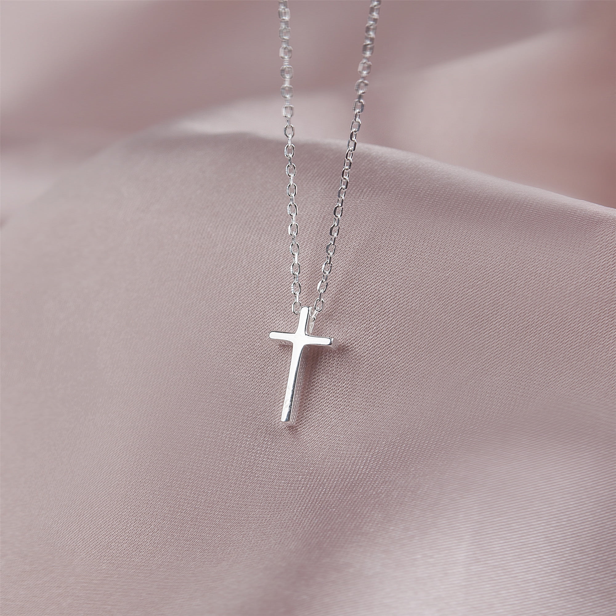 Anavia Merry Christmas Gifts for Daughter, Sterling Silver Cross Necklace, Ready to Gift Christmas Card Necklace for Niece