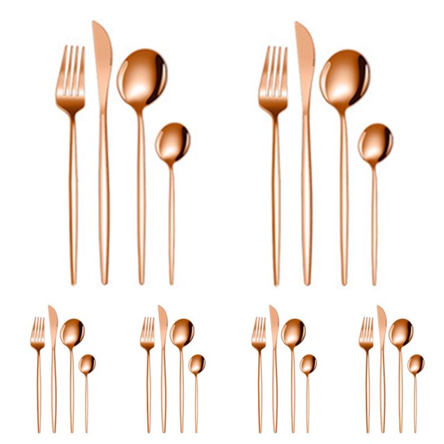 Juego de cubiertos dorados de 24 piezas, juego de cubiertos para 6, juego de cubiertos de acero inoxidable, incluye cucharas, tenedores y cuchillos, cubiertos de cocina para el hogar, la oficina, el