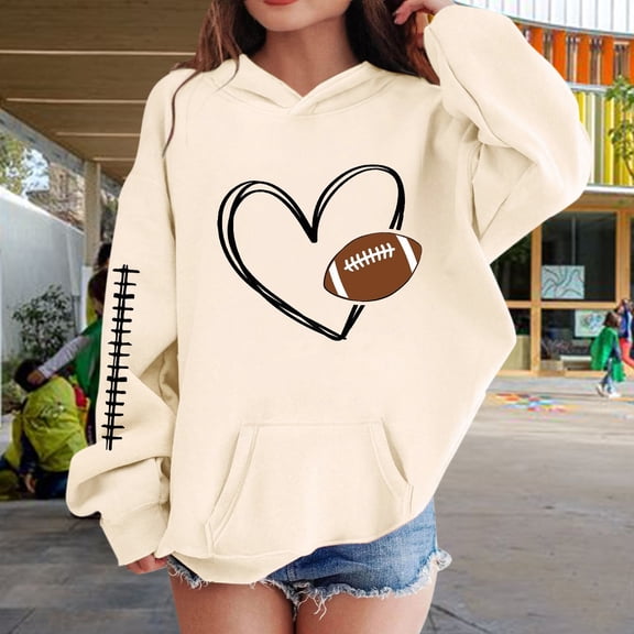 XXWXYD Girls Football Hoodie Graphic Print Long Sleeve Sweatshirt Fall Sports Pullover Top Fashion Athletic Casual Wear