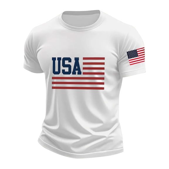 Mens Summer July 4th Tshirts Short Sleeve USA Flag Patriotic Graphic Tees Crewneck Casual Top Shirts White, M