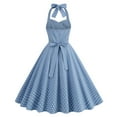 thumbnail image 3 of IBTOM CASTLE Women Vintage 1950s Halter Pink Gingham Polka Dots Swing Dress Cocktail Party Rockabilly Pinup Dresses S Light Blue + White Dots, 3 of 8